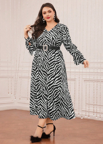 Черно-белое кэжуал платье а-силуэт SHEIN зебра