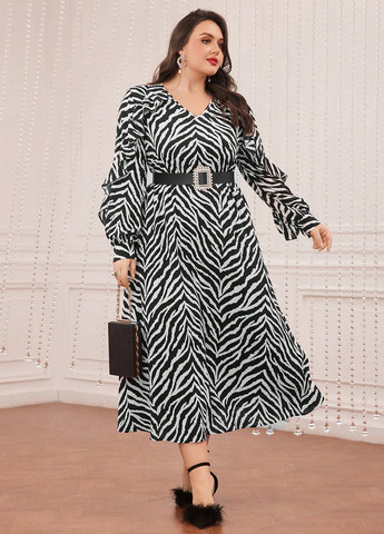 Черно-белое кэжуал платье а-силуэт SHEIN зебра