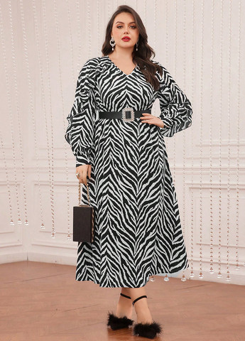 Черно-белое кэжуал платье а-силуэт SHEIN зебра