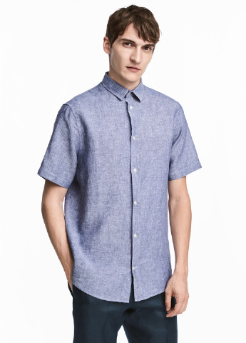 Светло-синяя кэжуал рубашка H&M с коротким рукавом