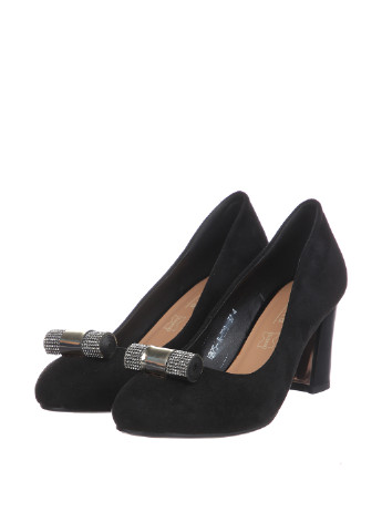 Черные женские кэжуал туфли с камнями на высоком каблуке - фото