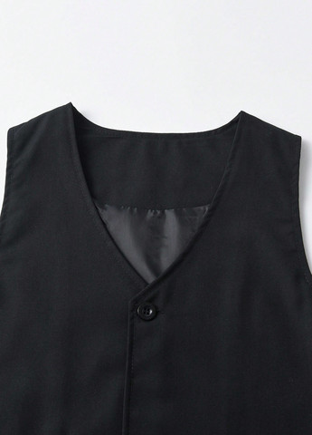 Чорний демісезонний костюм (піджак, сорочка, жилет, штани) з сорочкою, брючний SHEIN