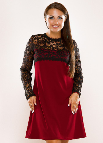 Бордовое кэжуал платье короткое Lady Style однотонное