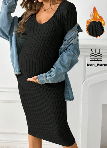 Черное кэжуал платье для беременных SHEIN однотонное