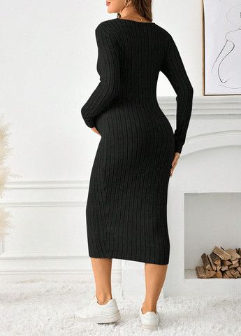 Черное кэжуал платье для беременных SHEIN однотонное