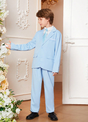 Голубой демисезонный костюм (пиджак, брюки) брючный SHEIN