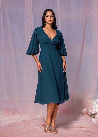 Морской волны вечернее, праздничный платье клеш, в стиле ампир, с открытой спиной SHEIN однотонное