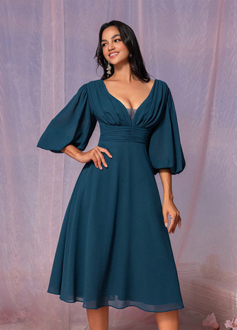 Морской волны вечернее, праздничный платье клеш, в стиле ампир, с открытой спиной SHEIN однотонное