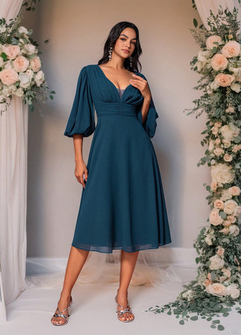 Морской волны вечернее, праздничный платье клеш, в стиле ампир, с открытой спиной SHEIN однотонное