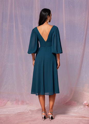 Морской волны вечернее, праздничный платье клеш, в стиле ампир, с открытой спиной SHEIN однотонное