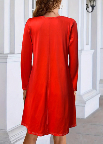 Красное кэжуал платье клеш SHEIN с новогодним принтом