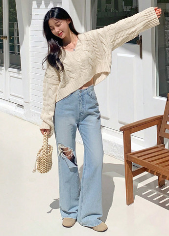 Кремовий демісезонний пуловер пуловер SHEIN