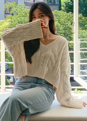 Кремовий демісезонний пуловер пуловер SHEIN