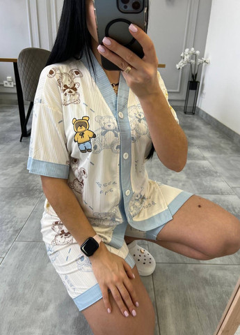 Молочная всесезон пижама (рубашка, шорты) рубашка + шорты Fashion