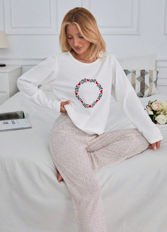 Белая всесезон пижама (лонгслив, брюки) лонгслив + брюки SHEIN