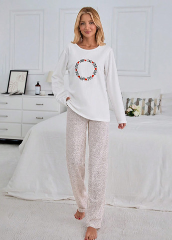 Белая всесезон пижама (лонгслив, брюки) лонгслив + брюки SHEIN