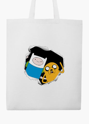 Эко сумка шоппер белая Финн и Джейк пес Время Приключений (Adventure Time) (9227-1581-WT-2) экосумка шопер 41*35 см MobiPrint (219111082)