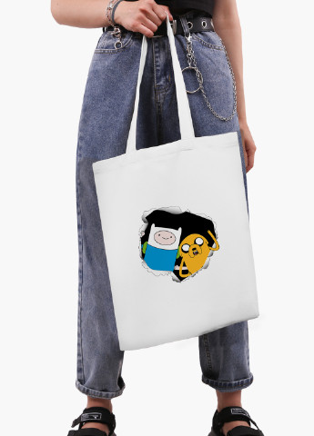 Еко сумка шоппер біла Фінн і Джейк пес Час Пригод (Adventure Time) (9227-1581-WT-2) екосумка шопер 41*35 см MobiPrint (219111082)