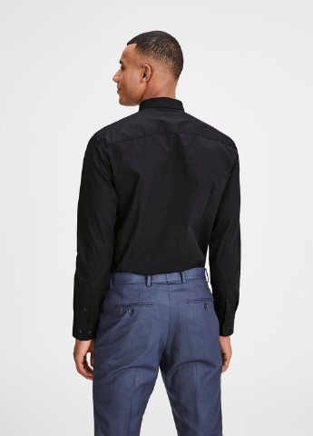Черная кэжуал рубашка однотонная Jack & Jones с длинным рукавом