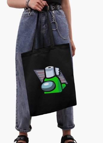 Еко сумка шоппер чорна Амонг Ас Зелений (Among Us Green) (9227-2592-BK) екосумка шопер 41*35 см MobiPrint (216642224)