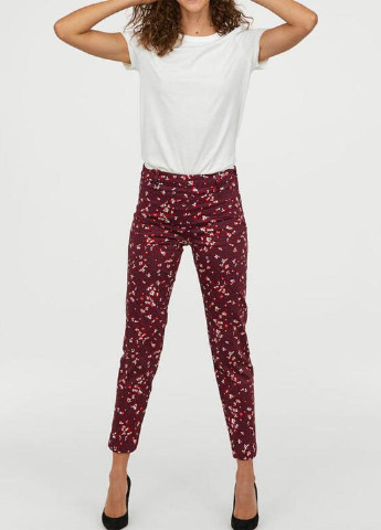 Бордовые кэжуал летние зауженные, укороченные брюки H&M