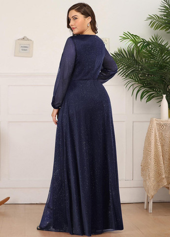 Темно-синее вечернее платье на запах SHEIN однотонное