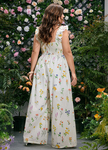 Комбінезон SHEIN комбінезон-брюки квітковий білий кежуал бавовна