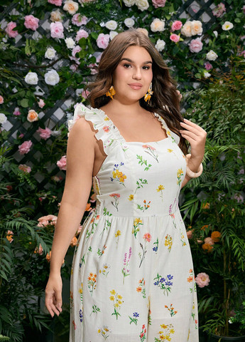 Комбінезон SHEIN комбінезон-брюки квітковий білий кежуал бавовна