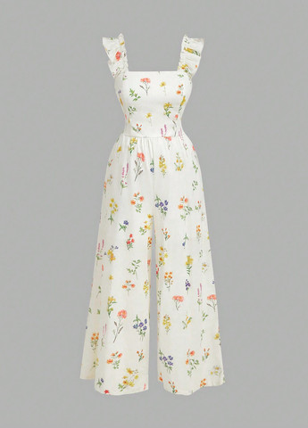 Комбінезон SHEIN комбінезон-брюки квітковий білий кежуал бавовна