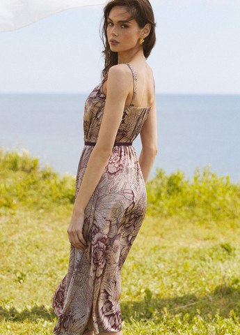 Бежева кежуал, коктейльна сукня кльош Gepur з квітковим принтом