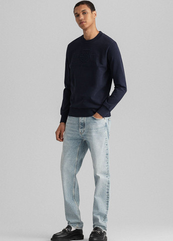 Синий свитшот Gant однотонный вышивка (344509184)