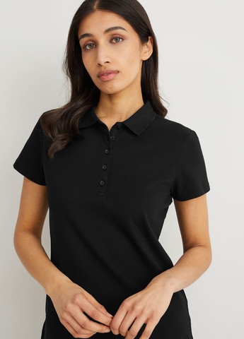 Женская черная футболка поло C&A однотонная