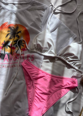 Розовый летний пляжный комплект женский (купальник, футболка) бикини, раздельный NOVA VEGA