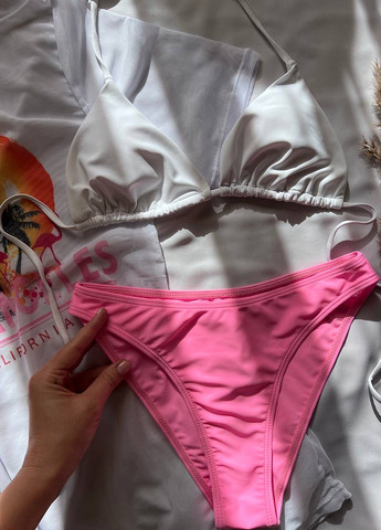 Розовый летний пляжный комплект женский (купальник, футболка) бикини, раздельный NOVA VEGA