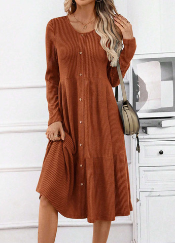 Коричневое кэжуал платье SHEIN однотонное