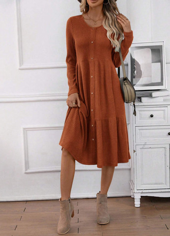 Коричневое кэжуал платье SHEIN однотонное