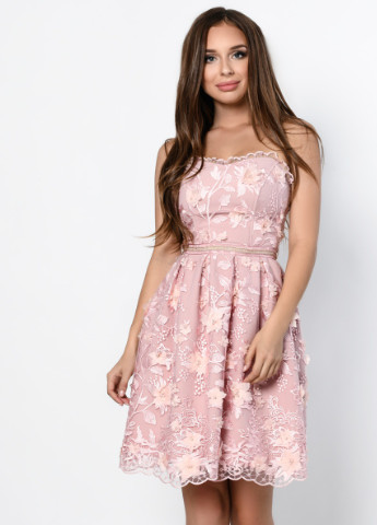 Розовое вечернее ажурное платье бэби-долл Carica с цветочным принтом