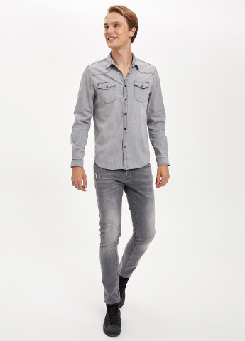 Светло-серая джинсовая рубашка DeFacto