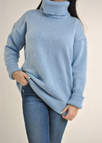 Голубой зимний удлиненный свитер Fashion Club