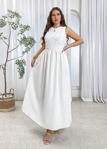 Білий святковий, кежуал сукня кльош, з відкритими плечима SHEIN однотонна