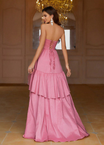 Розовое вечернее платье со шлейфом SHEIN однотонное