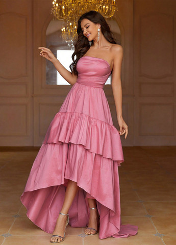 Розовое вечернее платье со шлейфом SHEIN однотонное