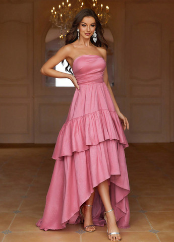 Розовое вечернее платье со шлейфом SHEIN однотонное