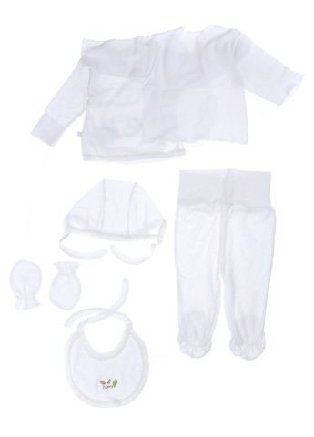 Белый демисезонный комплект (распашонка (2 шт.), ползунки, шапка, слюнявчик, царапки) Bebetto