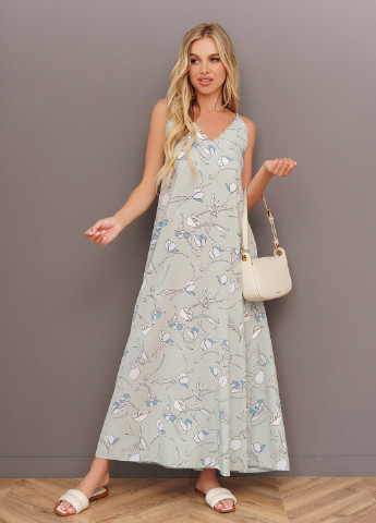 Оливковое повседневный платье женское платье-комбинация ISSA PLUS с цветочным принтом