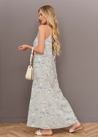 Оливковое повседневный платье женское платье-комбинация ISSA PLUS с цветочным принтом