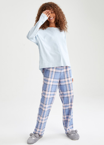 Голубая всесезон пижама (лонгслив, брюки) лонгслив + брюки DeFacto