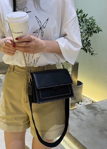 Женская классическая сумочка через плечо кросс-боди на ремешке цепочке на три отдела черная NoName (251204271)