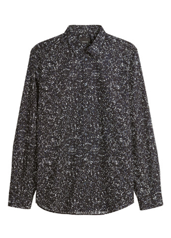 Черная кэжуал рубашка с абстрактным узором H&M с длинным рукавом