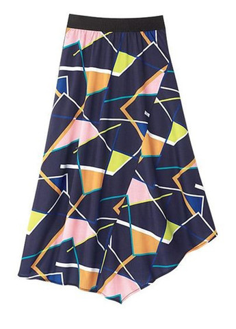 Темно-синяя кэжуал с абстрактным узором юбка Mark а-силуэта (трапеция)